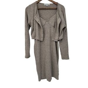 Office Siren 2pc Knit Slip Dress w/ Cropped Cardigan Bolero Sweater Academia